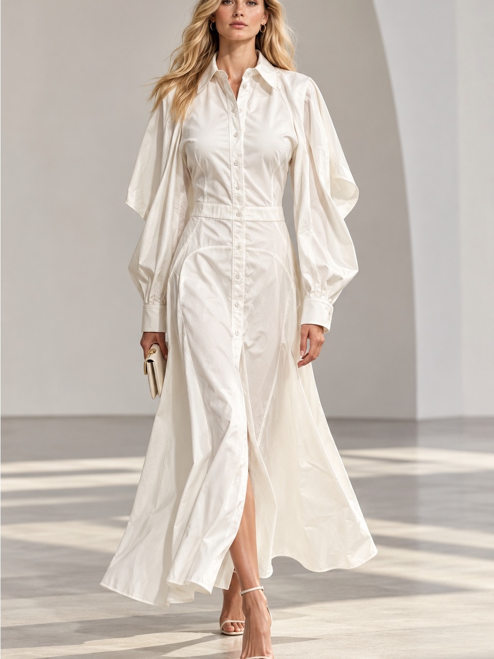 Alexander McQueen Ivory Button-Front Maxi Shirt Dress